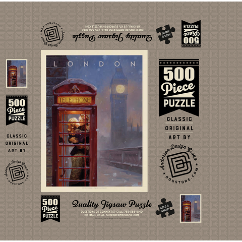 England: London Phone Booth, Vintage Poster 500 Jigsaw Puzzle box 3D Modell