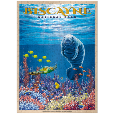 puzzleplate Biscayne National Park - Manatees Whispering Beneath, Vintage Travel Poster 300 Jigsaw Puzzle