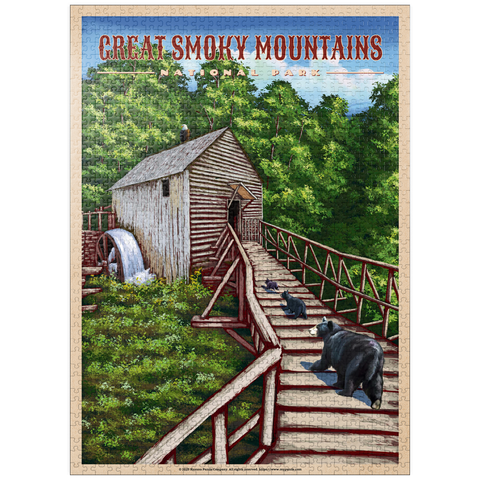 puzzleplate Great Smoky Mountains National Park - Enchanted Mill Among Smoky Highlands, Vintage Travel Poster 1000 Jigsaw Puzzle