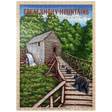 puzzleplate Great Smoky Mountains National Park - Enchanted Mill Among Smoky Highlands, Vintage Travel Poster 500 Jigsaw Puzzle