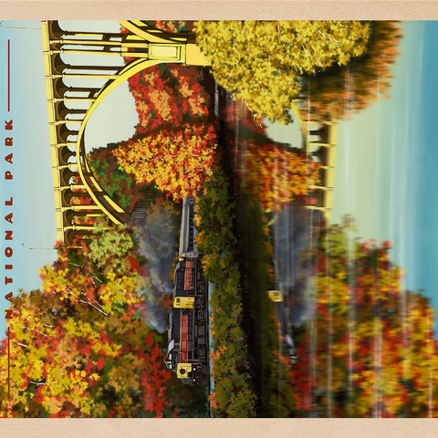 Cuyahoga Valley - Train Journey through Autumn, Vintage Travel Poster 1000 Jigsaw Puzzle 3D Modell