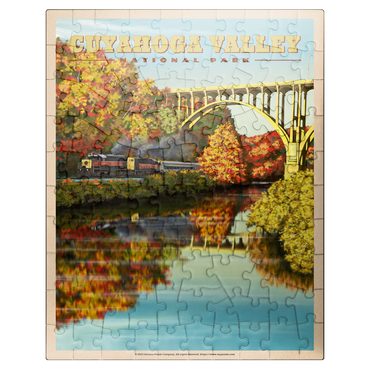 puzzleplate Cuyahoga Valley - Train Journey through Autumn, Vintage Travel Poster 100 Jigsaw Puzzle