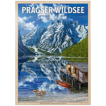 puzzleplate Pragser Wildsee - Mountain Reflections, Vintage Travel Poster 1000 Jigsaw Puzzle