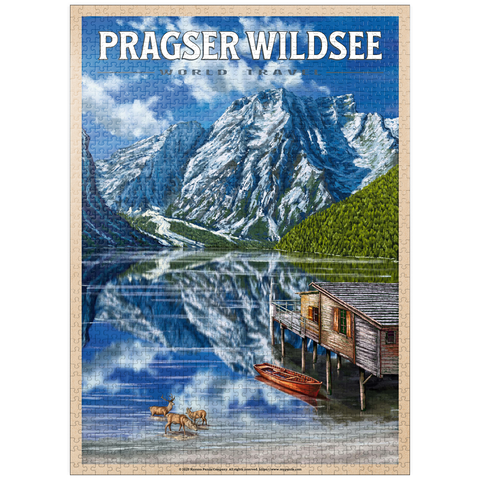 puzzleplate Pragser Wildsee - Mountain Reflections, Vintage Travel Poster 1000 Jigsaw Puzzle