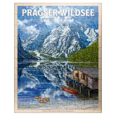 puzzleplate Pragser Wildsee - Mountain Reflections, Vintage Travel Poster 100 Jigsaw Puzzle