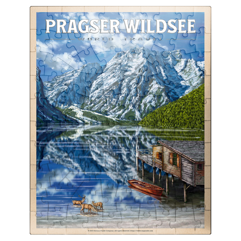 puzzleplate Pragser Wildsee - Mountain Reflections, Vintage Travel Poster 100 Jigsaw Puzzle