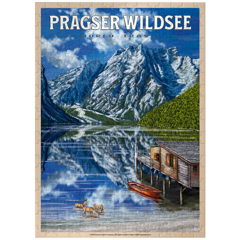 puzzleplate Pragser Wildsee - Mountain Reflections, Vintage Travel Poster 300 Jigsaw Puzzle