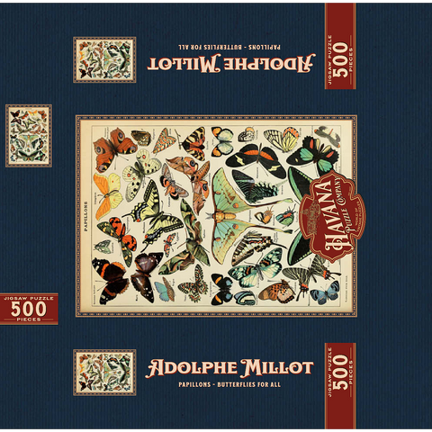 Papillons - Butterflies For All, Vintage Art Poster, Adolphe Millot 500 Jigsaw Puzzle box 3D Modell