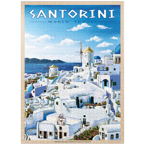 puzzleplate Greece Santorini - In Blue and White, Vintage Travel Poster 1000 Jigsaw Puzzle