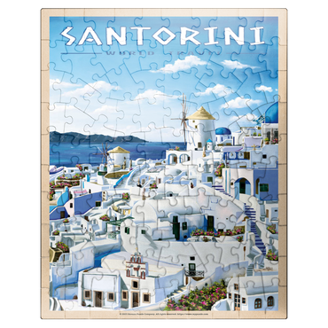 puzzleplate Greece Santorini - In Blue and White, Vintage Travel Poster 100 Jigsaw Puzzle