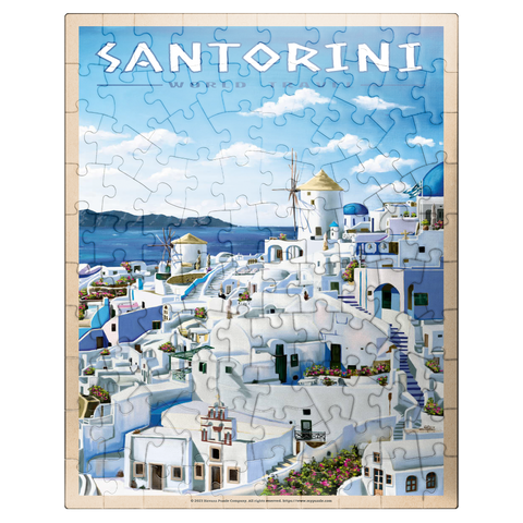 puzzleplate Greece Santorini - In Blue and White, Vintage Travel Poster 100 Jigsaw Puzzle