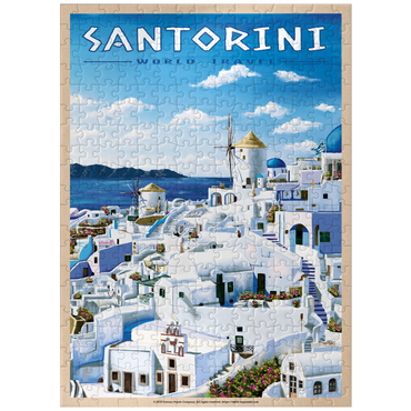 puzzleplate Greece Santorini - In Blue and White, Vintage Travel Poster 300 Jigsaw Puzzle