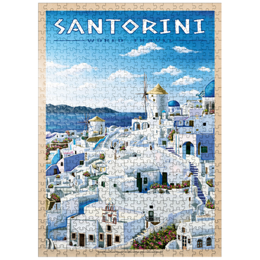puzzleplate Greece Santorini - In Blue and White, Vintage Travel Poster 500 Jigsaw Puzzle