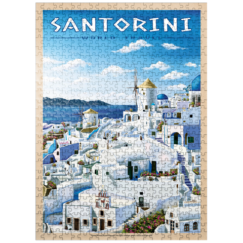 puzzleplate Greece Santorini - In Blue and White, Vintage Travel Poster 500 Jigsaw Puzzle