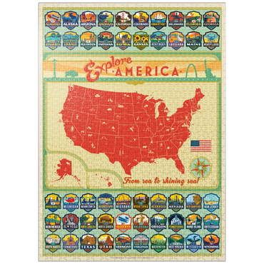 puzzleplate Explore America Map: 50 State Emblems, State Pride Vintage Poster 1000 Jigsaw Puzzle