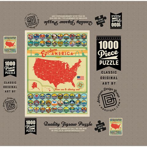 Explore America Map: 50 State Emblems, State Pride Vintage Poster 1000 Jigsaw Puzzle box 3D Modell
