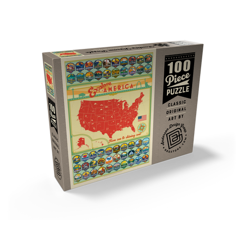 Explore America Map: 50 State Emblems, State Pride Vintage Poster 100 Jigsaw Puzzle box view2