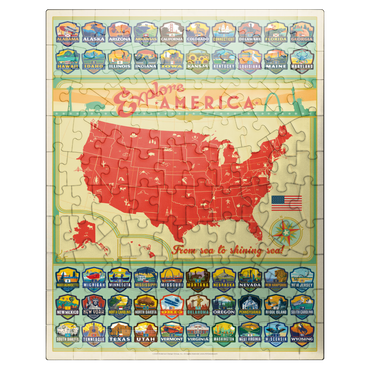 puzzleplate Explore America Map: 50 State Emblems, State Pride Vintage Poster 100 Jigsaw Puzzle