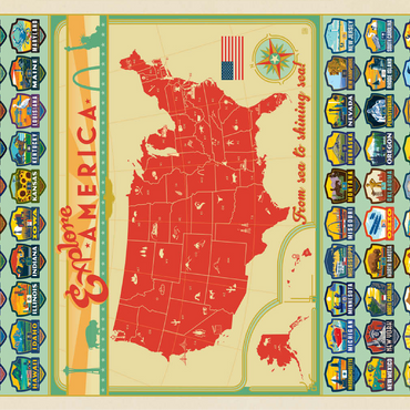 Explore America Map: 50 State Emblems, State Pride Vintage Poster 100 Jigsaw Puzzle 3D Modell