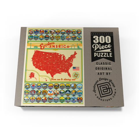 Explore America Map: 50 State Emblems, State Pride Vintage Poster 300 Jigsaw Puzzle box view3