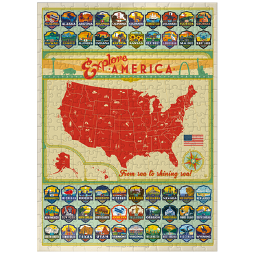 puzzleplate Explore America Map: 50 State Emblems, State Pride Vintage Poster 300 Jigsaw Puzzle