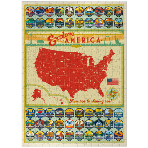 puzzleplate Explore America Map: 50 State Emblems, State Pride Vintage Poster 300 Jigsaw Puzzle