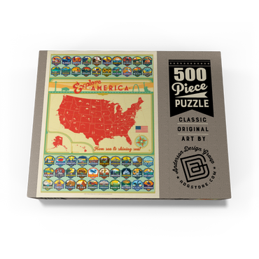 Explore America Map: 50 State Emblems, State Pride Vintage Poster 500 Jigsaw Puzzle box view3