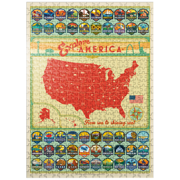 puzzleplate Explore America Map: 50 State Emblems, State Pride Vintage Poster 500 Jigsaw Puzzle