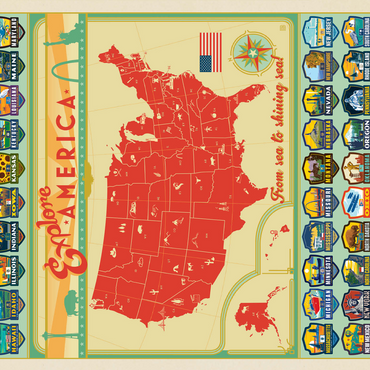 Explore America Map: 50 State Emblems, State Pride Vintage Poster 500 Jigsaw Puzzle 3D Modell