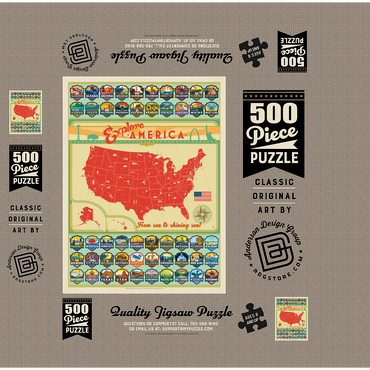 Explore America Map: 50 State Emblems, State Pride Vintage Poster 500 Jigsaw Puzzle box 3D Modell