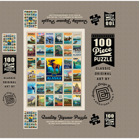 Alaska: Multi-Image Print, State Pride, Vintage Poster 100 Jigsaw Puzzle box 3D Modell