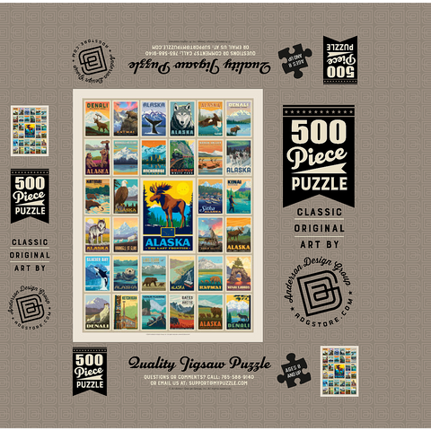 Alaska: Multi-Image Print, State Pride, Vintage Poster 500 Jigsaw Puzzle box 3D Modell