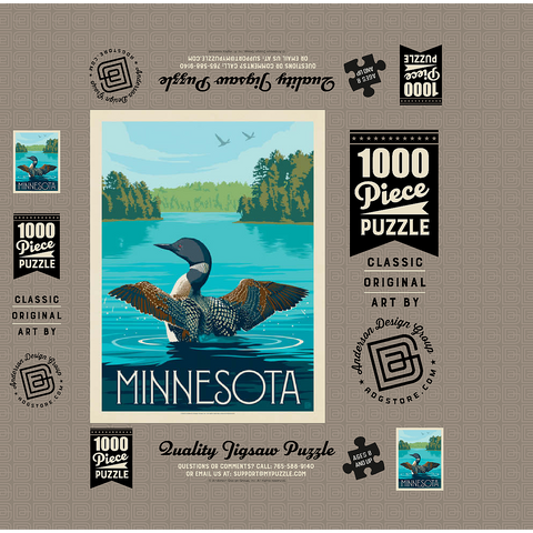 Minnesota: Loon, Vintage Poster 1000 Jigsaw Puzzle box 3D Modell