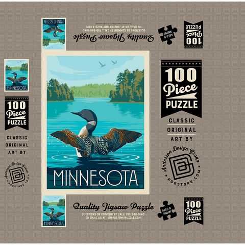 Minnesota: Loon, Vintage Poster 100 Jigsaw Puzzle box 3D Modell