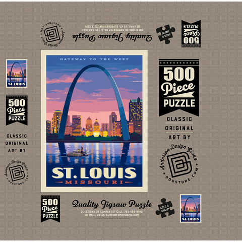 St. Louis, MO: Gateway Arch At Sunset, Vintage Poster 500 Jigsaw Puzzle box 3D Modell