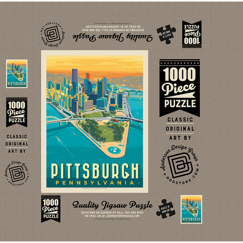 Pittsburgh, PA: Bird's Eye View, Vintage Poster 1000 Jigsaw Puzzle box 3D Modell