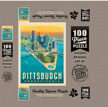 Pittsburgh, PA: Bird's Eye View, Vintage Poster 100 Jigsaw Puzzle box 3D Modell