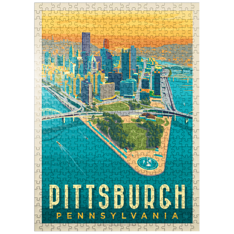 puzzleplate Pittsburgh, PA: Bird's Eye View, Vintage Poster 500 Jigsaw Puzzle
