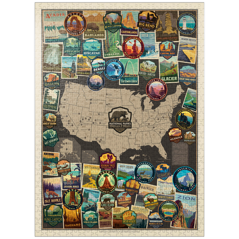 puzzleplate 63 American National Parks: Collage Map, Vintage Poster 1000 Jigsaw Puzzle