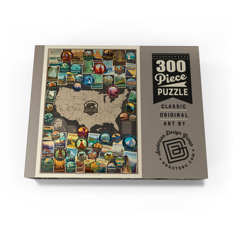 63 American National Parks: Collage Map, Vintage Poster 300 Jigsaw Puzzle box view3