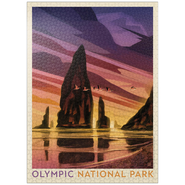 puzzleplate Olympic National Park: Pelican Sunset, Vintage Poster 1000 Jigsaw Puzzle