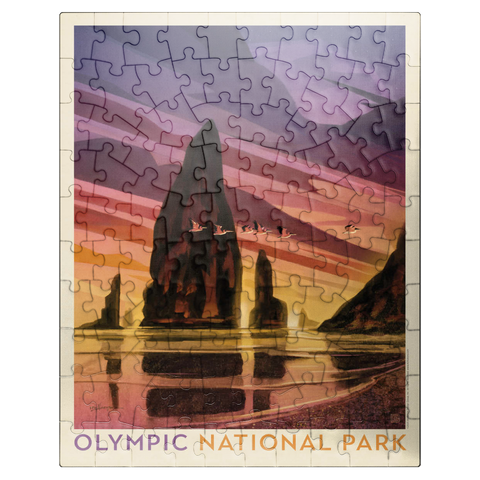puzzleplate Olympic National Park: Pelican Sunset, Vintage Poster 100 Jigsaw Puzzle