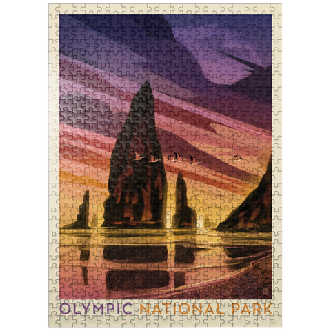 puzzleplate Olympic National Park: Pelican Sunset, Vintage Poster 500 Jigsaw Puzzle