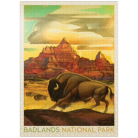 puzzleplate Badlands National Park: Rumbling Herd, Vintage Poster 1000 Jigsaw Puzzle