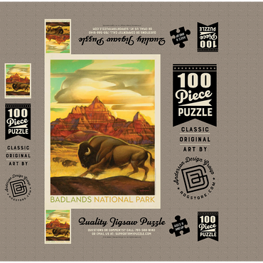 Badlands National Park: Rumbling Herd, Vintage Poster 100 Jigsaw Puzzle box 3D Modell