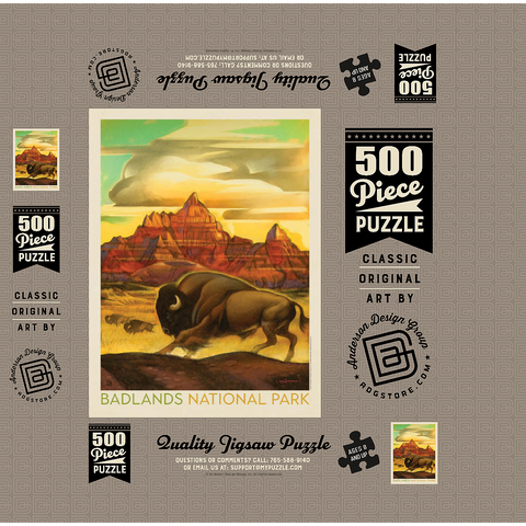 Badlands National Park: Rumbling Herd, Vintage Poster 500 Jigsaw Puzzle box 3D Modell
