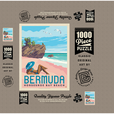 Bermuda: Horseshoe Bay Beach, Vintage Poster 1000 Jigsaw Puzzle box 3D Modell