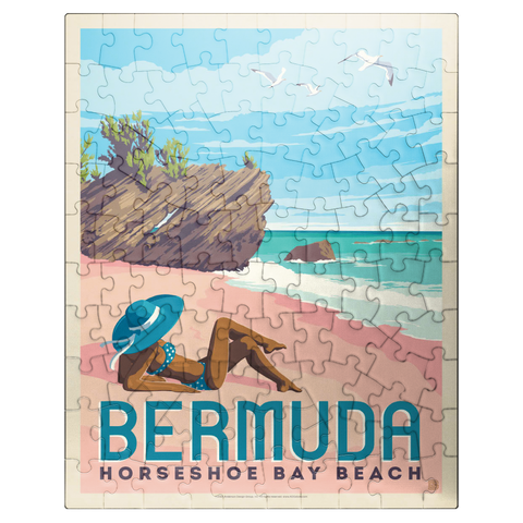 puzzleplate Bermuda: Horseshoe Bay Beach, Vintage Poster 100 Jigsaw Puzzle