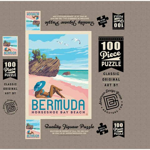 Bermuda: Horseshoe Bay Beach, Vintage Poster 100 Jigsaw Puzzle box 3D Modell