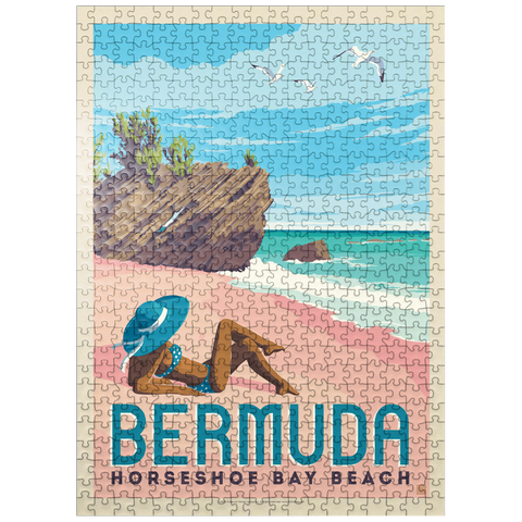 puzzleplate Bermuda: Horseshoe Bay Beach, Vintage Poster 500 Jigsaw Puzzle